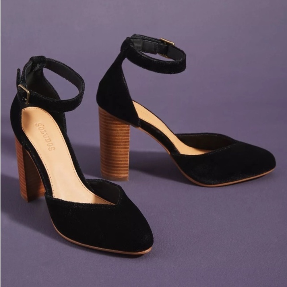 Anthropologie Soludos Collette Heels Leather Velvet Sz 7.5 Night Out Party Prom - Picture 14 of 16